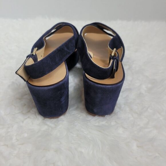 J.Crew Marcie Womens Shoes Size 9 Blue Suede Platform Wedge Sling back Sandal - Picture 6 of 12